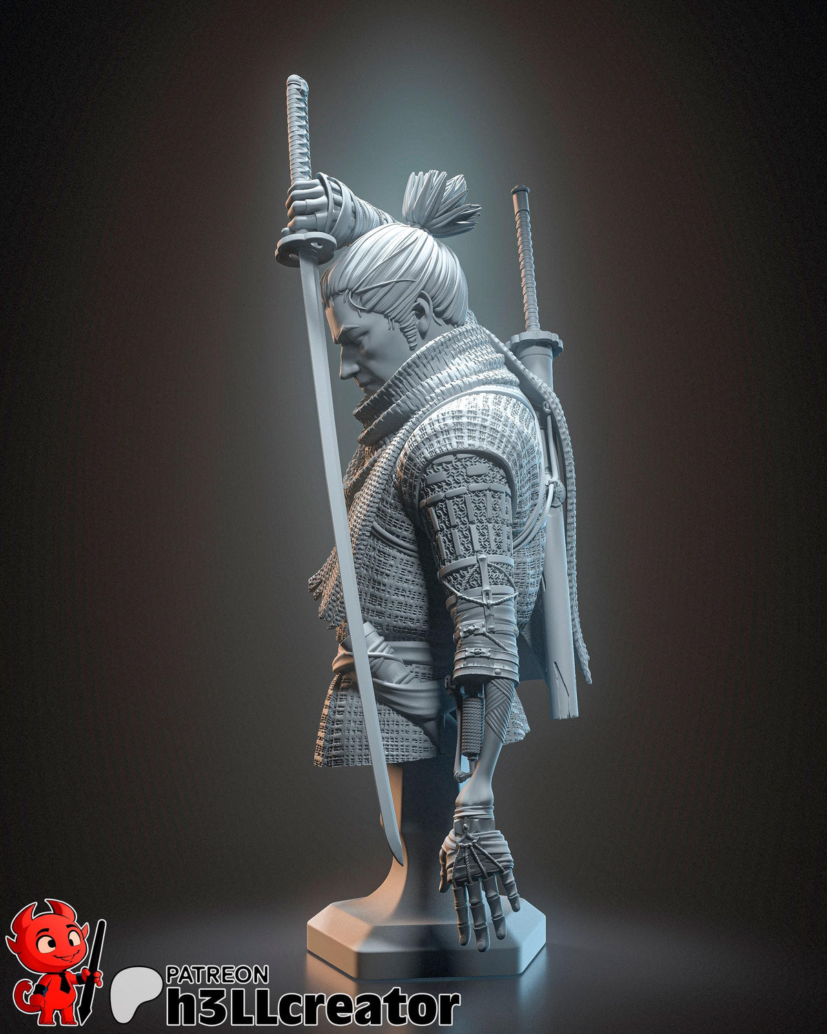 Wolf Sekiro Shadows Die Twice Bust - resin tabletop miniature alternate angle