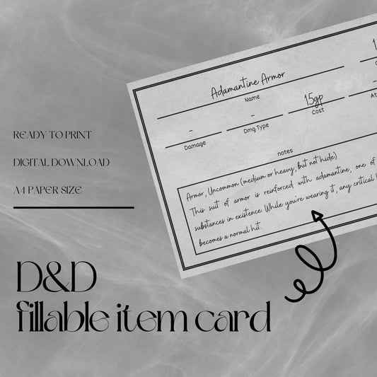 Fillable Item Cards - digital download preview