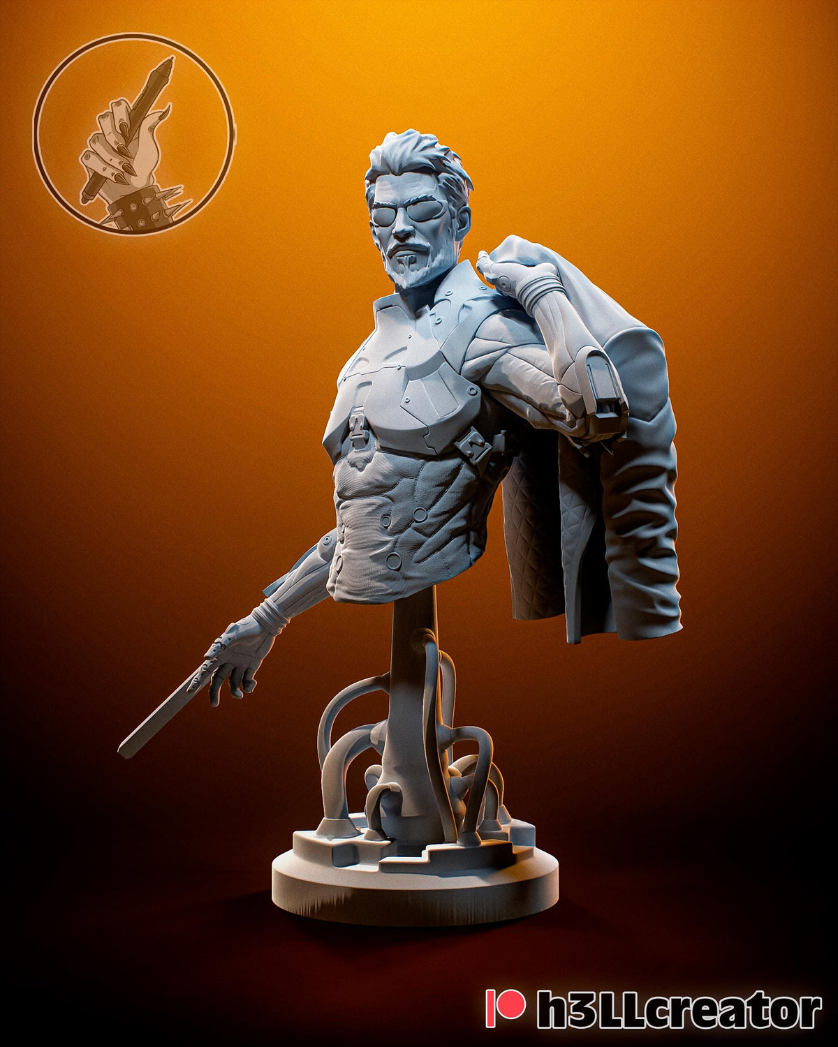 Adam Jensen Deus Ex Bust - resin tabletop miniature front view