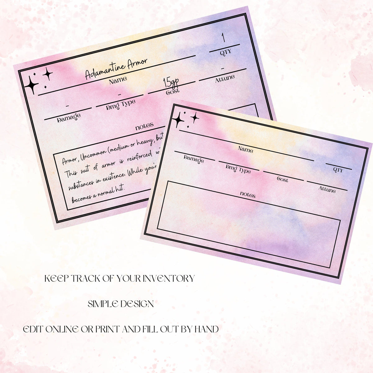 Fillable Item Cards - printable tabletop RPG resource preview