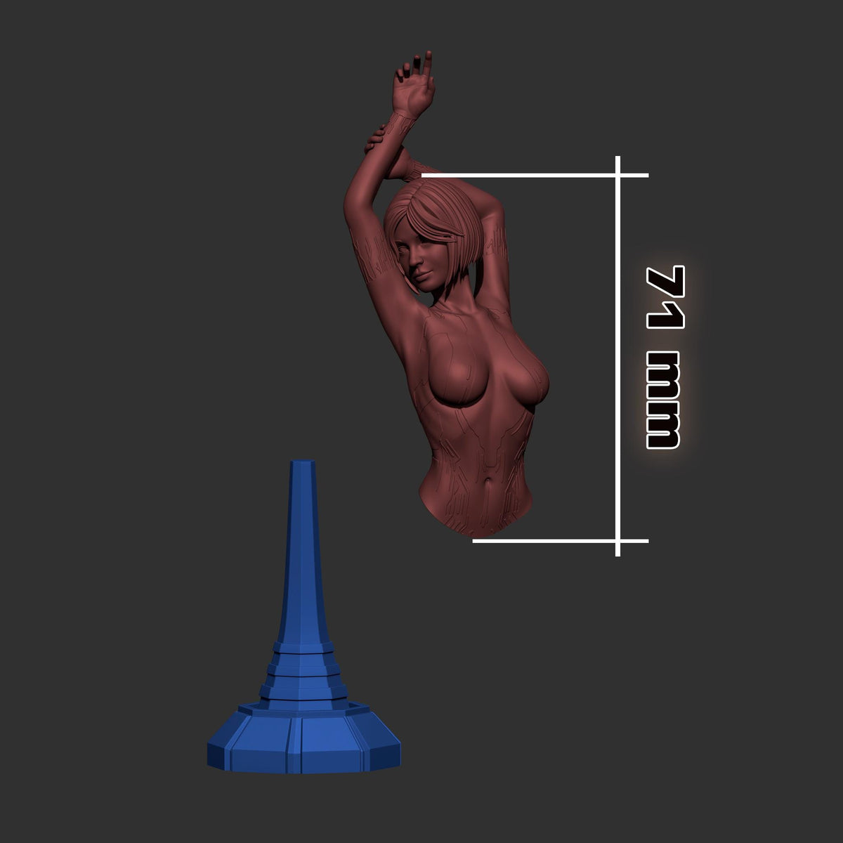 Cortana Bust - 3D printed miniature detail view
