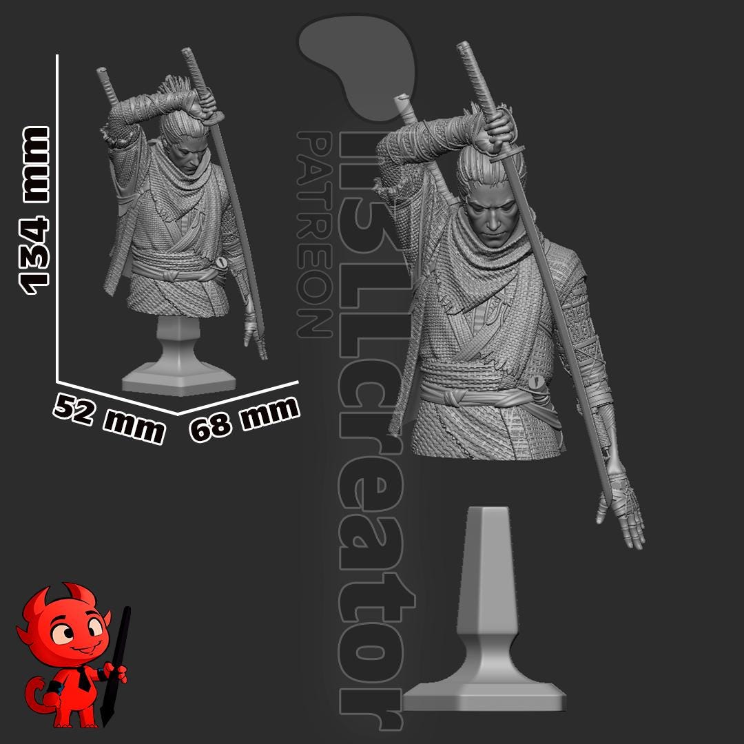 Wolf Sekiro Shadows Die Twice Bust - paintable tabletop miniature product view