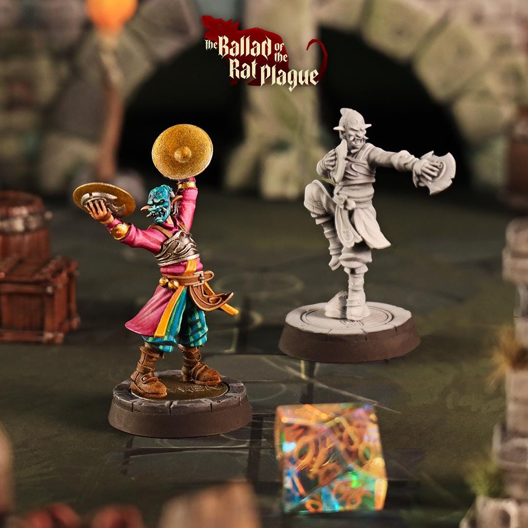 Masked Bard Miniature - resin tabletop miniature front view