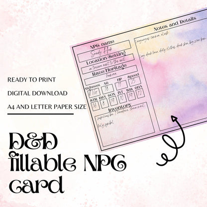 Fillable NPC Cards - digital download preview