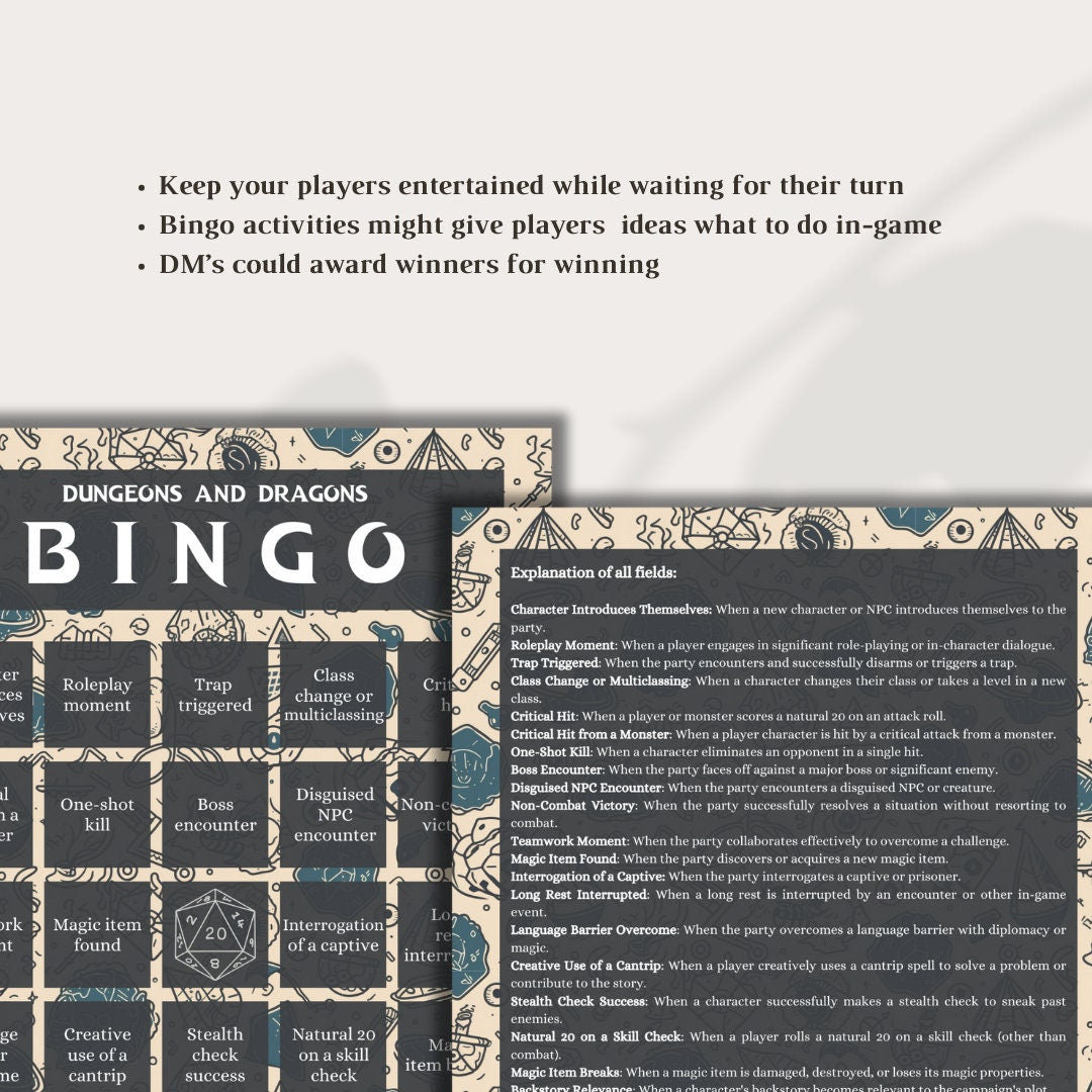 Bingo - printable tabletop RPG resource preview