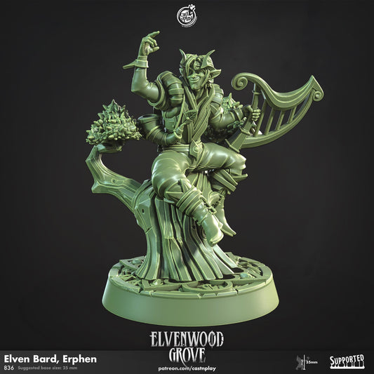 Elf Bard Miniature - resin tabletop miniature front view