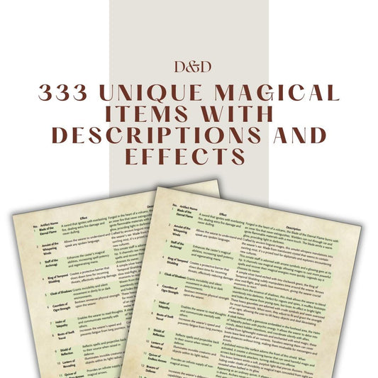 333 Unique Magical Items with Descriptions and Effects - digital download preview