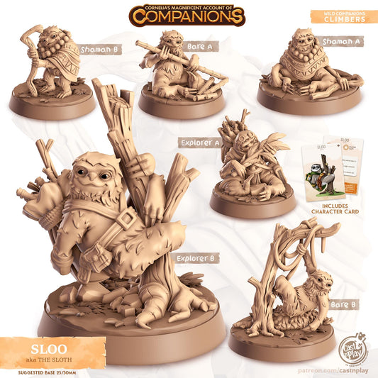 Sloth Animal Companion Miniature - resin tabletop miniature front view