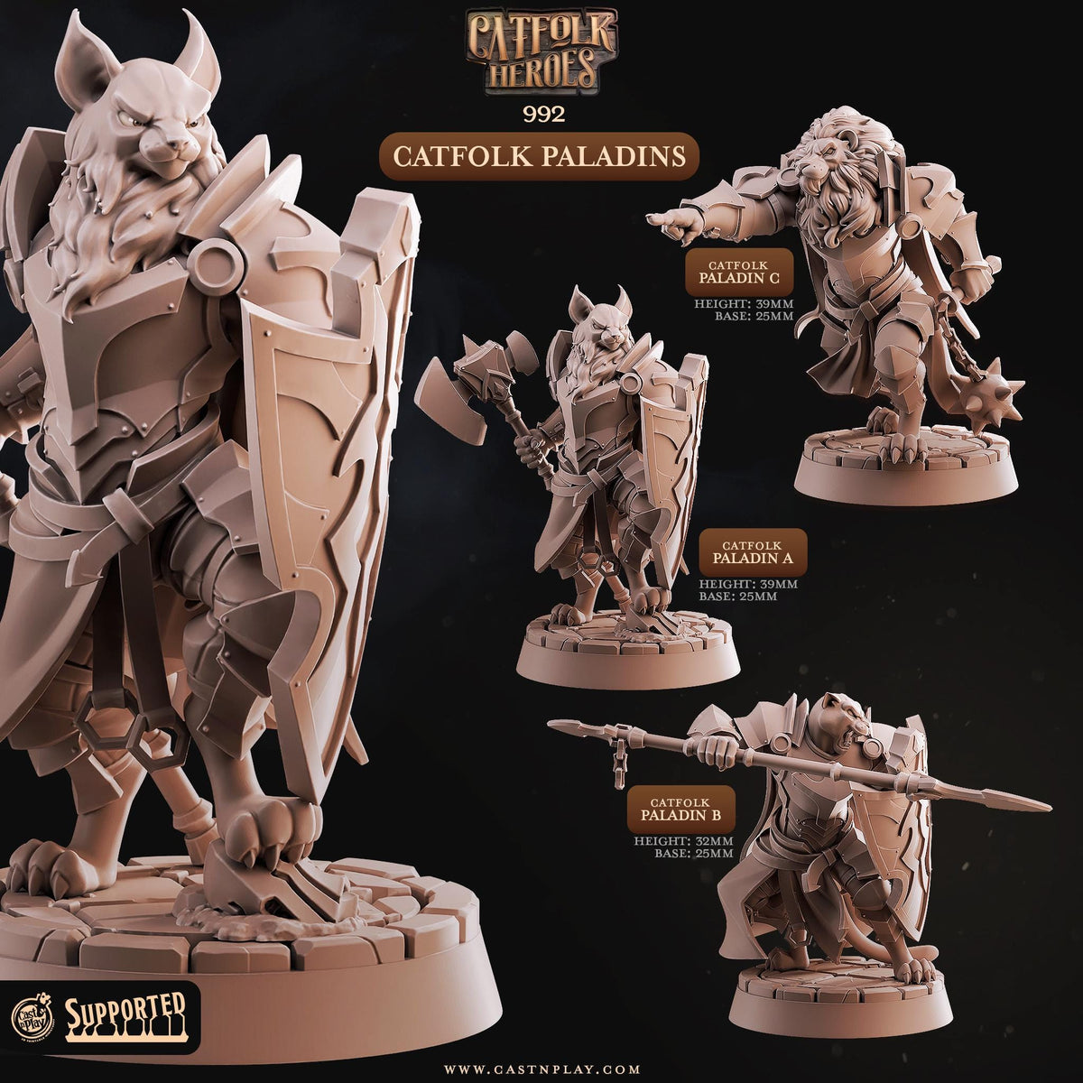 Tabaxi Paladin Miniature - resin tabletop miniature front view