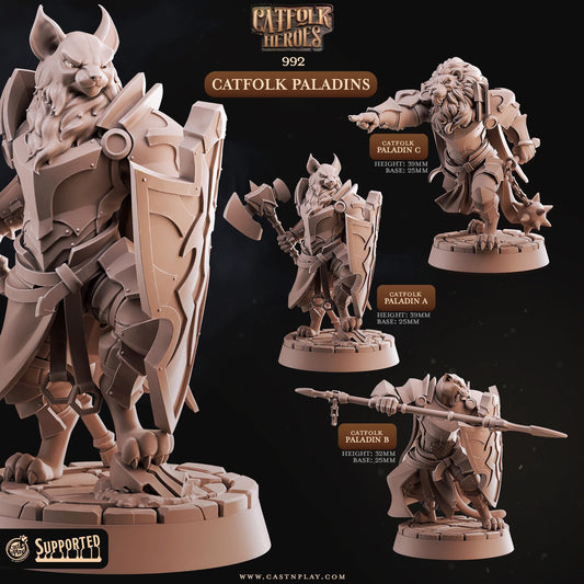 Tabaxi Paladin Miniature - resin tabletop miniature front view