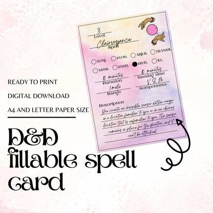 Fillable Spell Cards - digital download preview