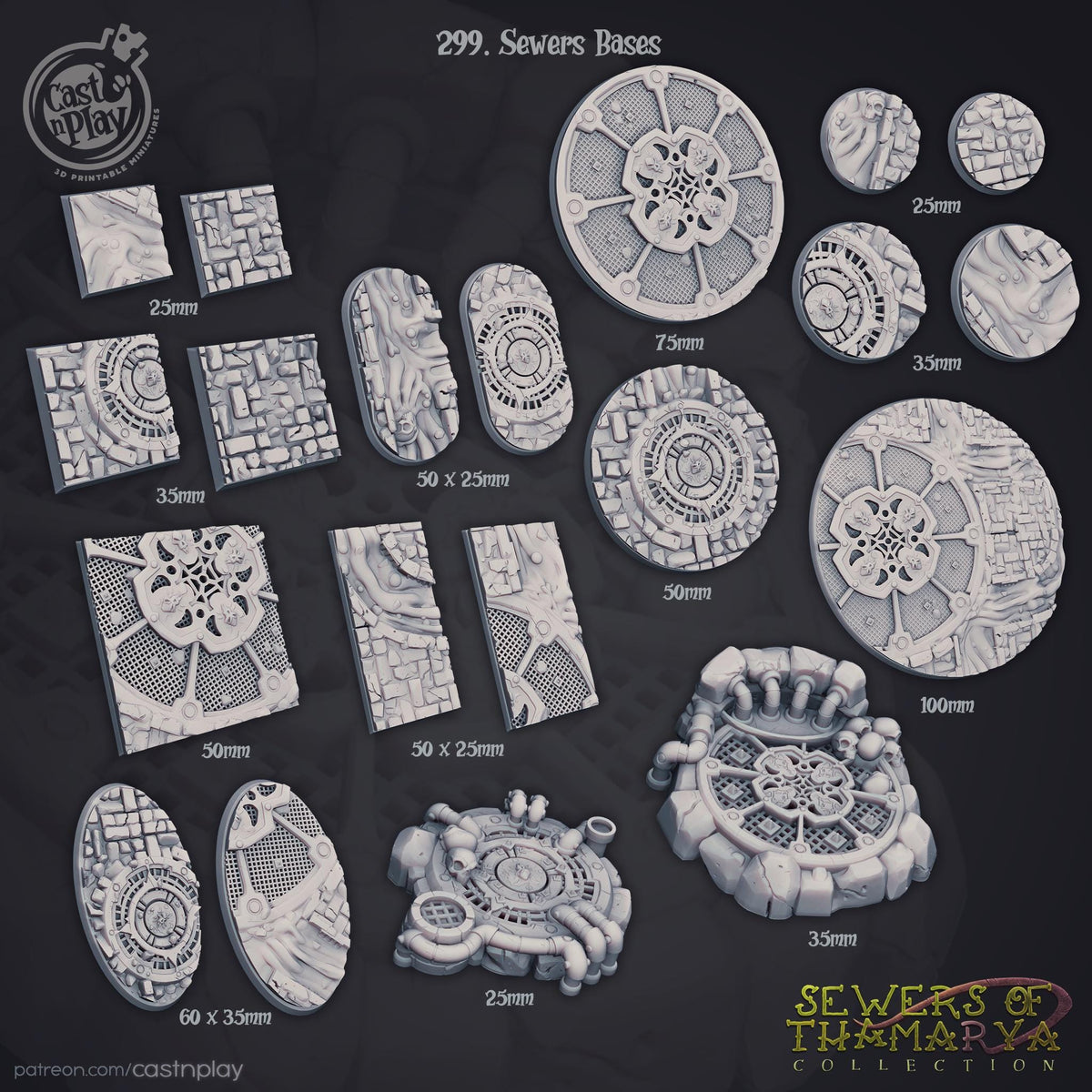 Sewers of Thamarya Bases Set - resin tabletop miniature front view