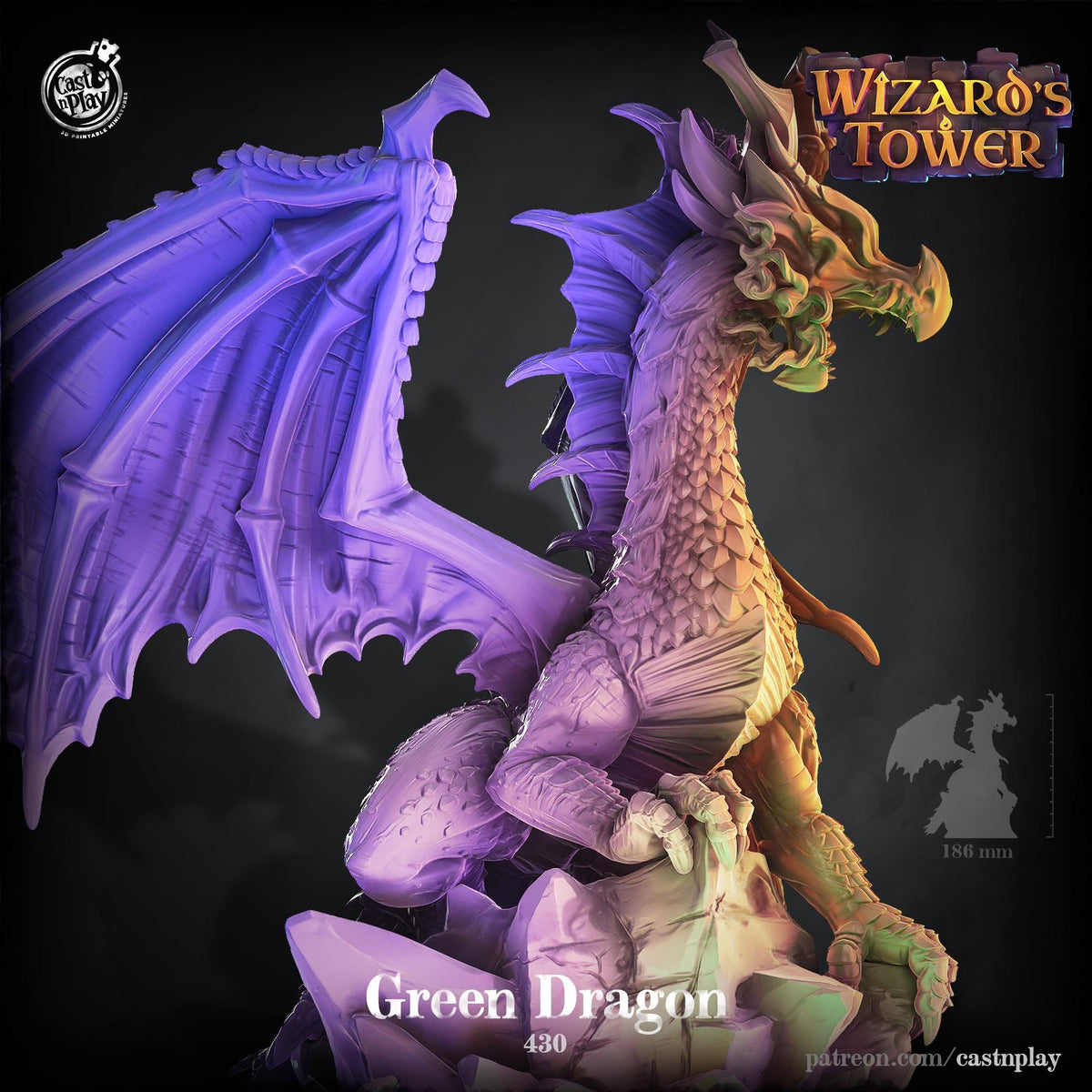 Green Dragon Miniature - resin tabletop miniature front view