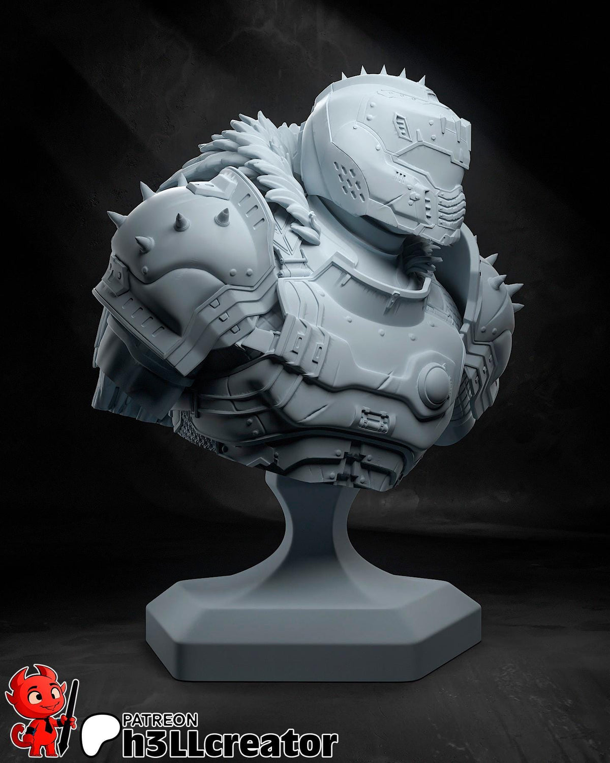 Doomguy Bust - 3D printed miniature detail view