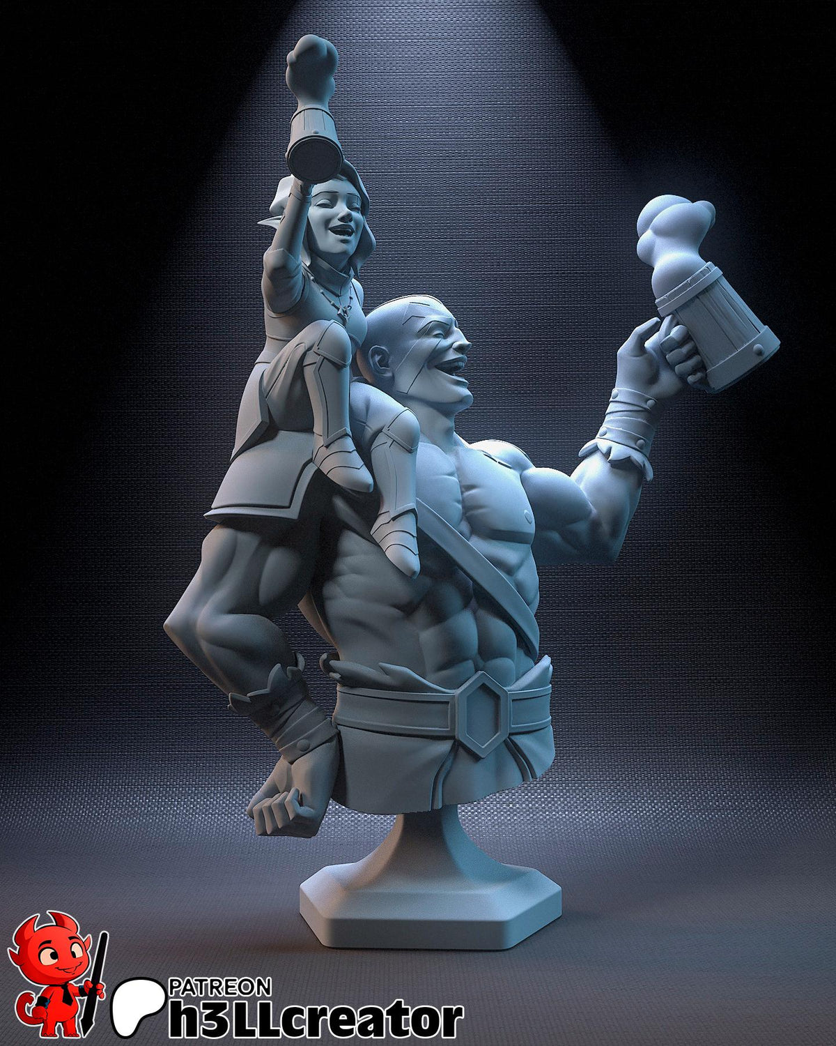 Grog and Pike The Legend of Vox Machina Bust - 3D printed miniature detail view