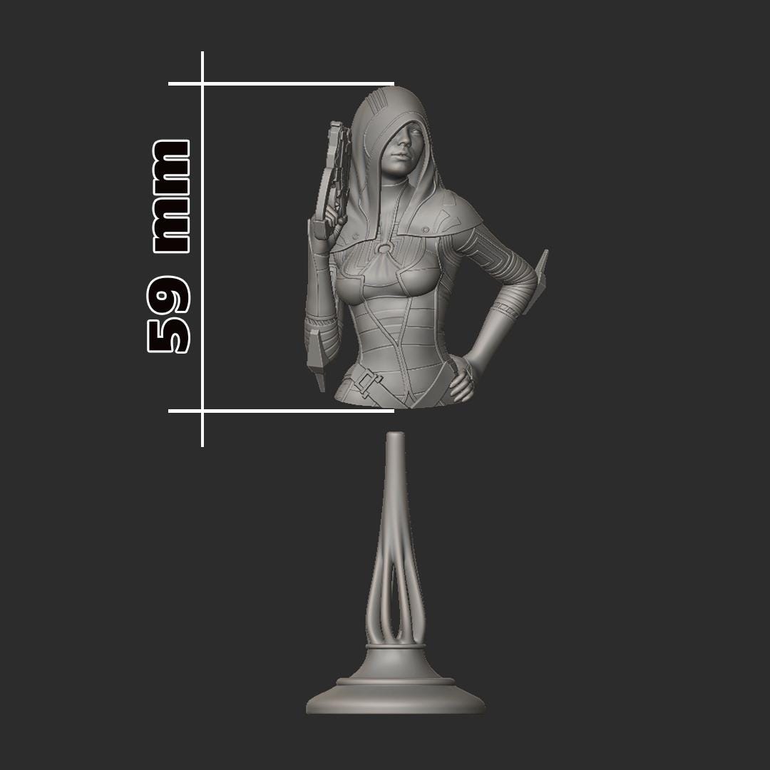 Kasumi Bust - Mass Effect - 3D printed miniature detail view