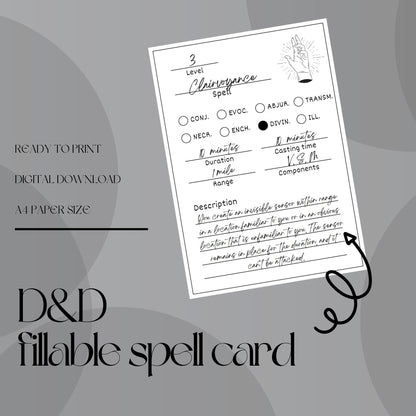 Fillable Spell Cards - digital download preview