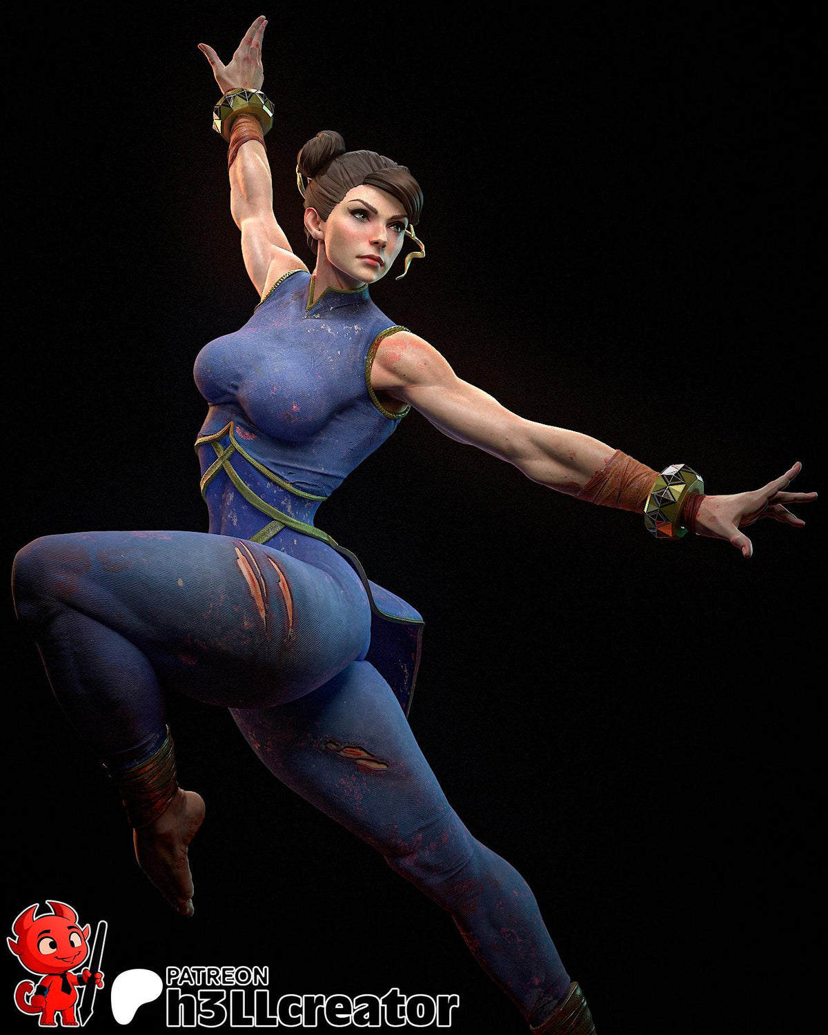 Chun Li Figure - Street Fighter - 3D printed miniature detail view