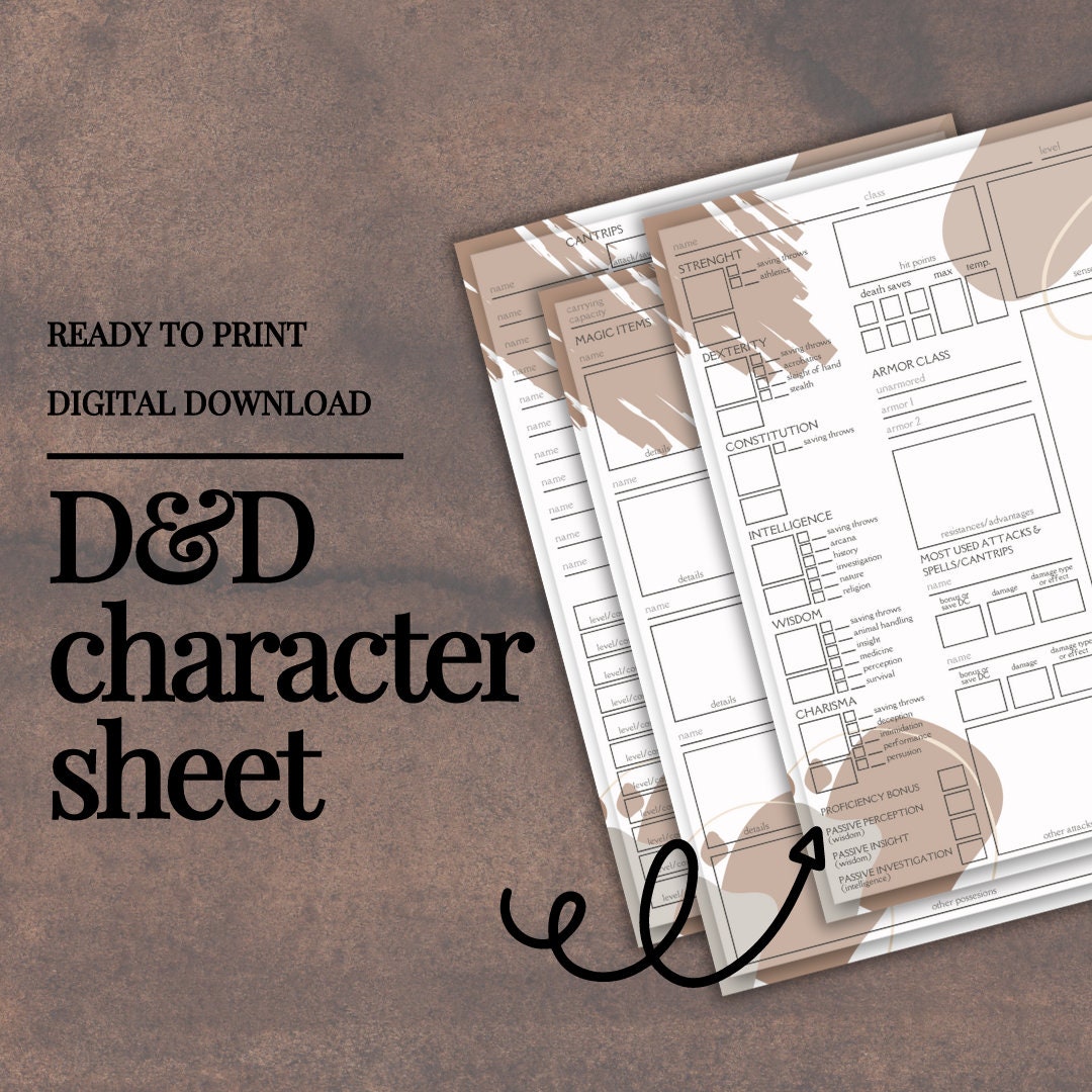 Character Sheet - digital download preview