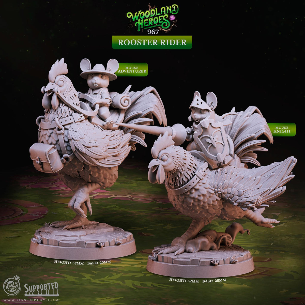 Mousefolk Knight & Adventurer Miniature Set - resin tabletop miniature alternate angle