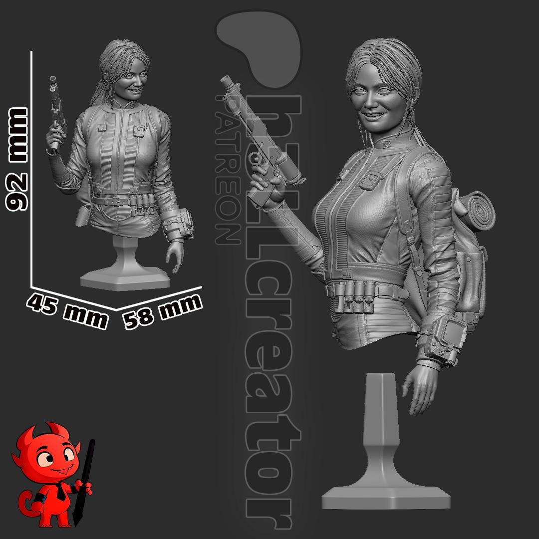 Lucy MacLean TV Character Fallout Bust - 3D printed miniature detail view