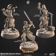 Human Female Fighter & Blacksmith Miniature - resin tabletop miniature front view
