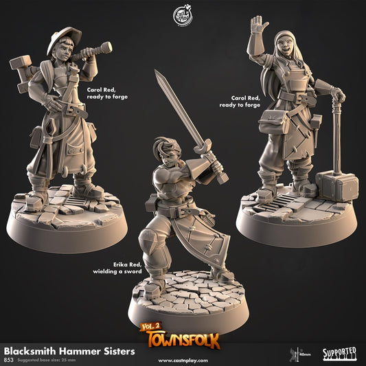 Human Female Fighter & Blacksmith Miniature - resin tabletop miniature front view