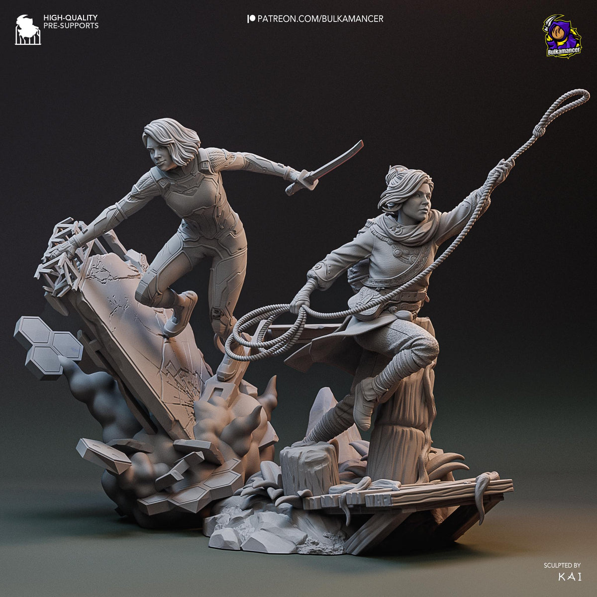 Mio and Zoe Split Fiction Diorama Figure - 3D printed miniature detail view