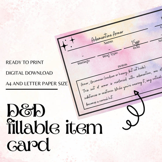 Fillable Item Cards - digital download preview