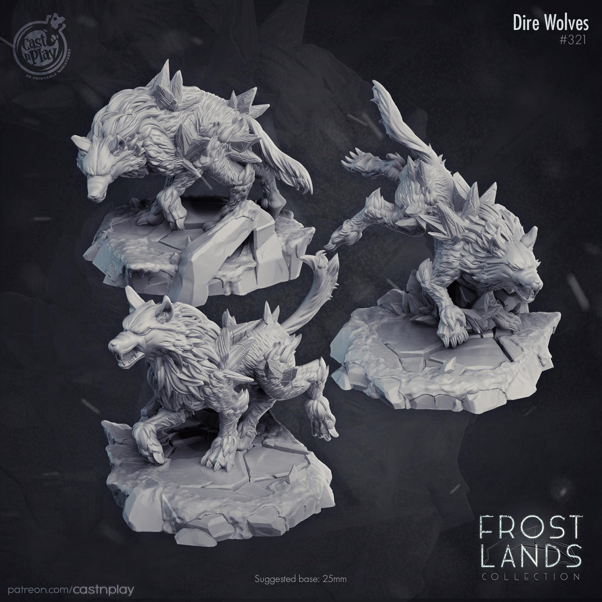 Frost Wolf Enemies, Druid Wild Shape & Companion(s) Miniature - resin tabletop miniature front view