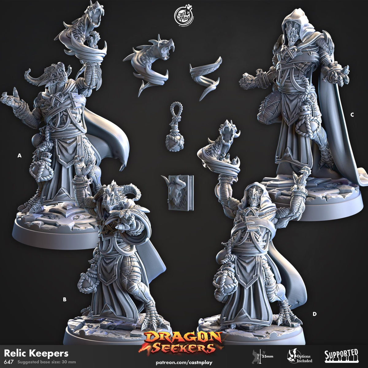 Dragonborn Warlock Miniature - resin tabletop miniature front view