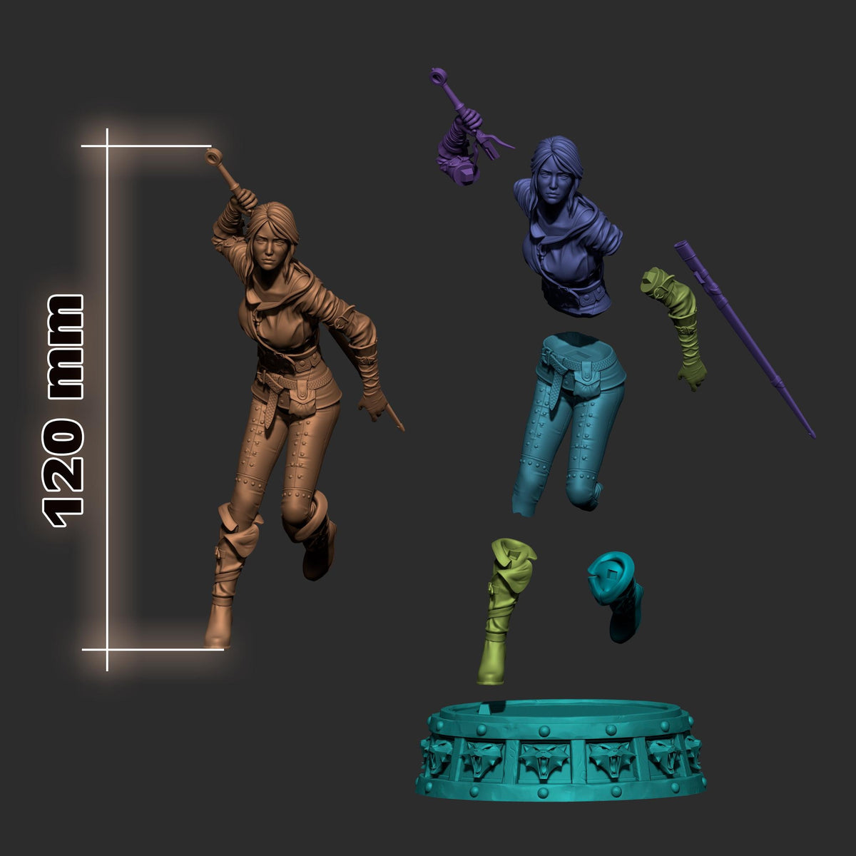 Ciri The Witcher 3 Figure - 3D printed miniature detail view