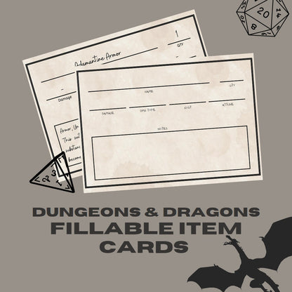 Fillable Item Cards - digital download preview
