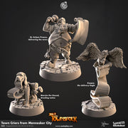 Townsfolk Criers Miniature Set - resin tabletop miniature front view