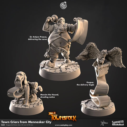 Townsfolk Criers Miniature Set - resin tabletop miniature front view
