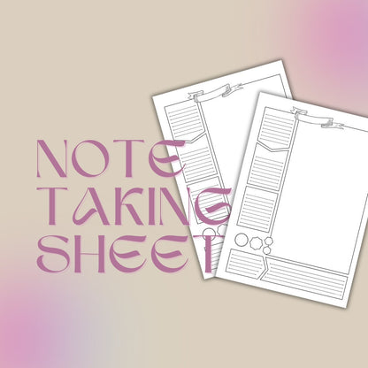 Note Taking Sheet - digital download preview