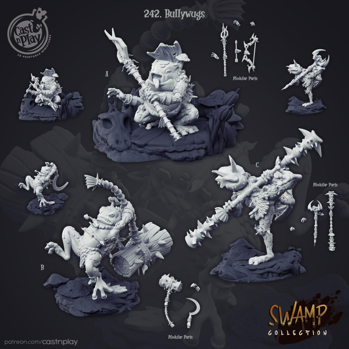 Grung, Frogfolk Monk, Sorcerer & Barbarian Miniature Set - resin tabletop miniature alternate angle