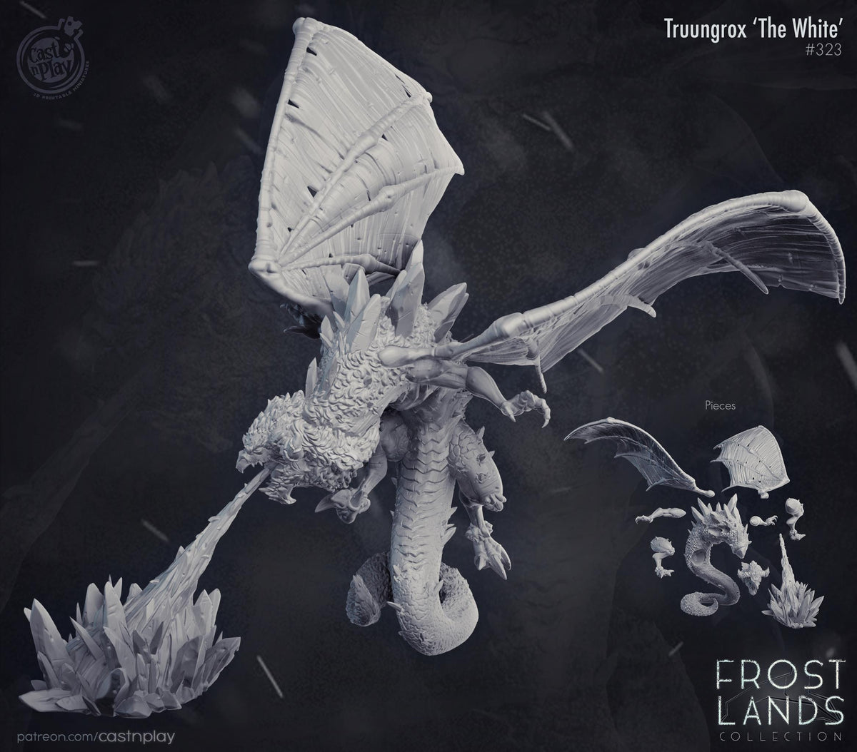 White Ice Dragon Large Miniature - resin tabletop miniature front view