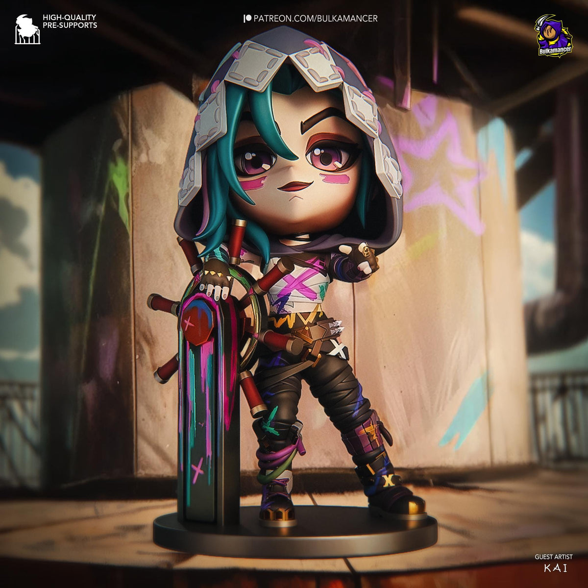 Jinx Fractured Chibi Figure - Arcane - resin tabletop miniature front view
