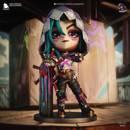 Jinx Fractured Chibi Figure - Arcane - resin tabletop miniature front view