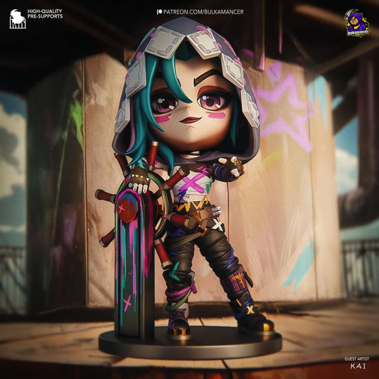 Jinx Fractured Chibi Figure - Arcane - resin tabletop miniature front view