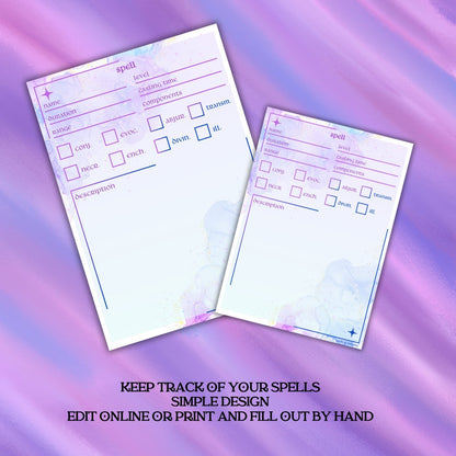 Spell Card - printable tabletop RPG resource preview