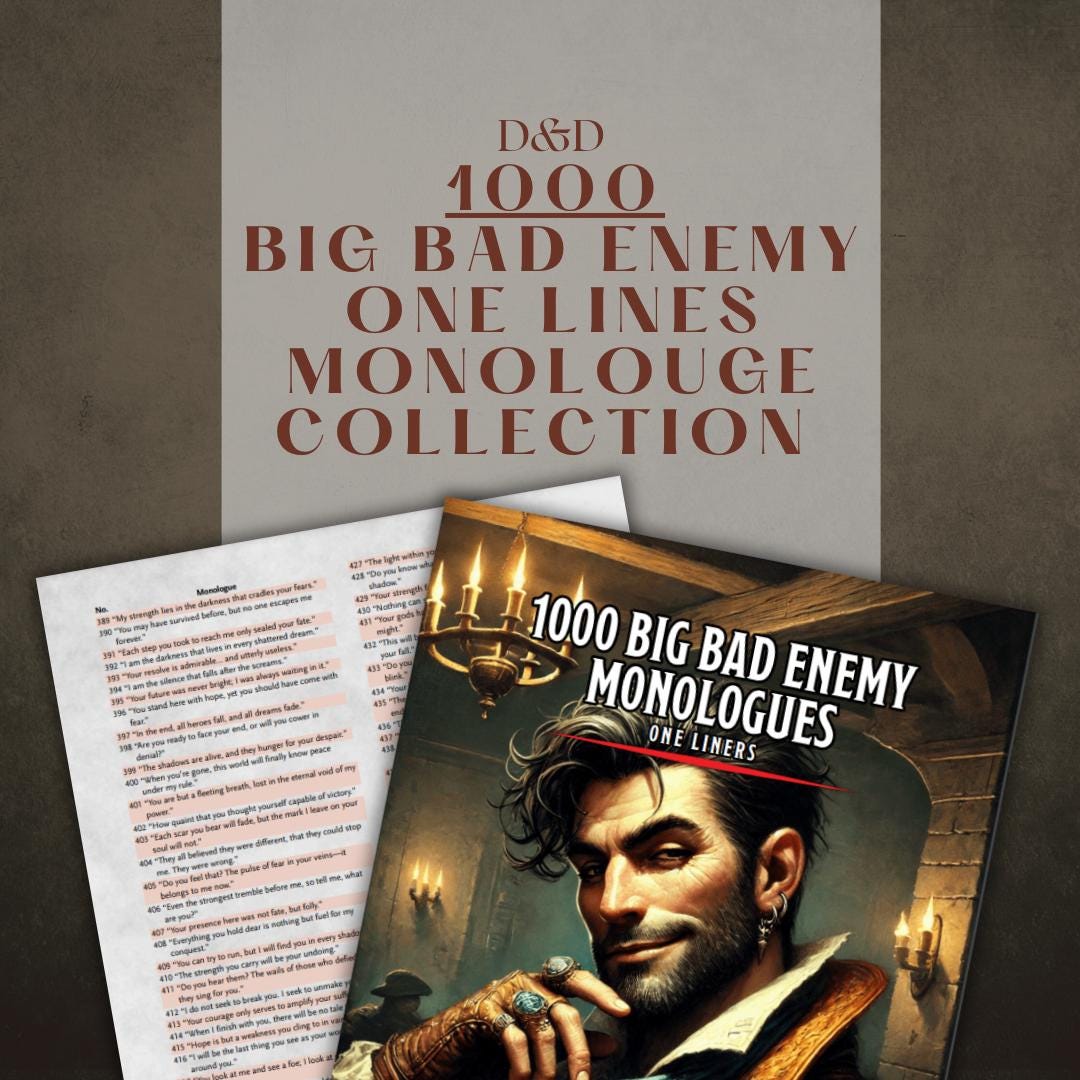 1000 Big Bad Enemy One-Liner Monologue Collection - digital download preview