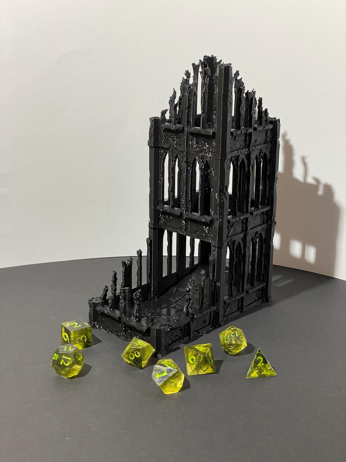 Ancient Gothic Ruin Dice Tower - resin tabletop miniature front view