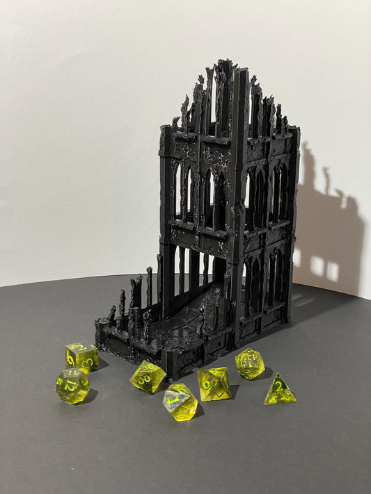 Ancient Gothic Ruin Dice Tower - resin tabletop miniature front view