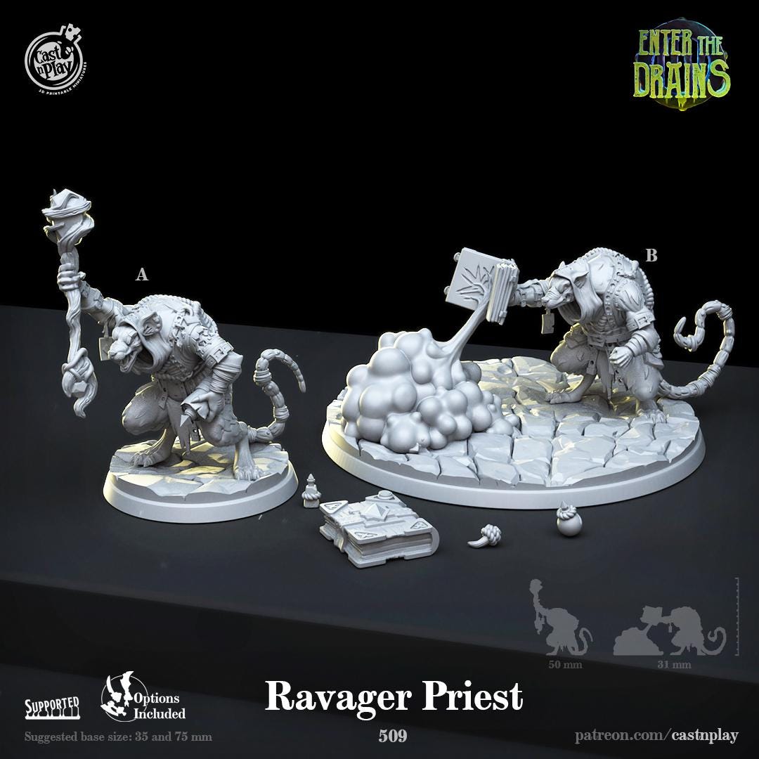 Ratfolk Cleric Miniature - resin tabletop miniature front view
