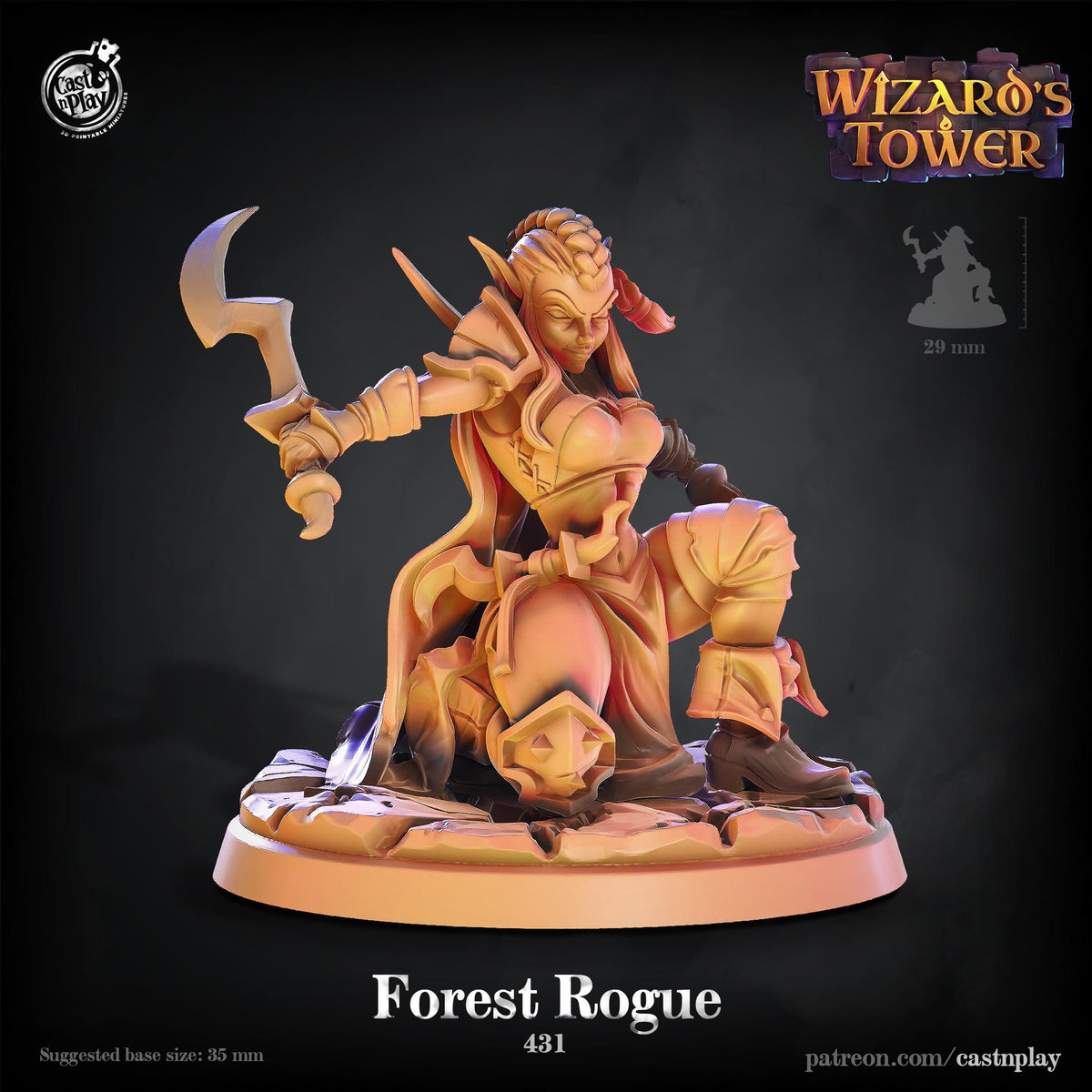 Wood Elf Rogue Miniature - resin tabletop miniature front view