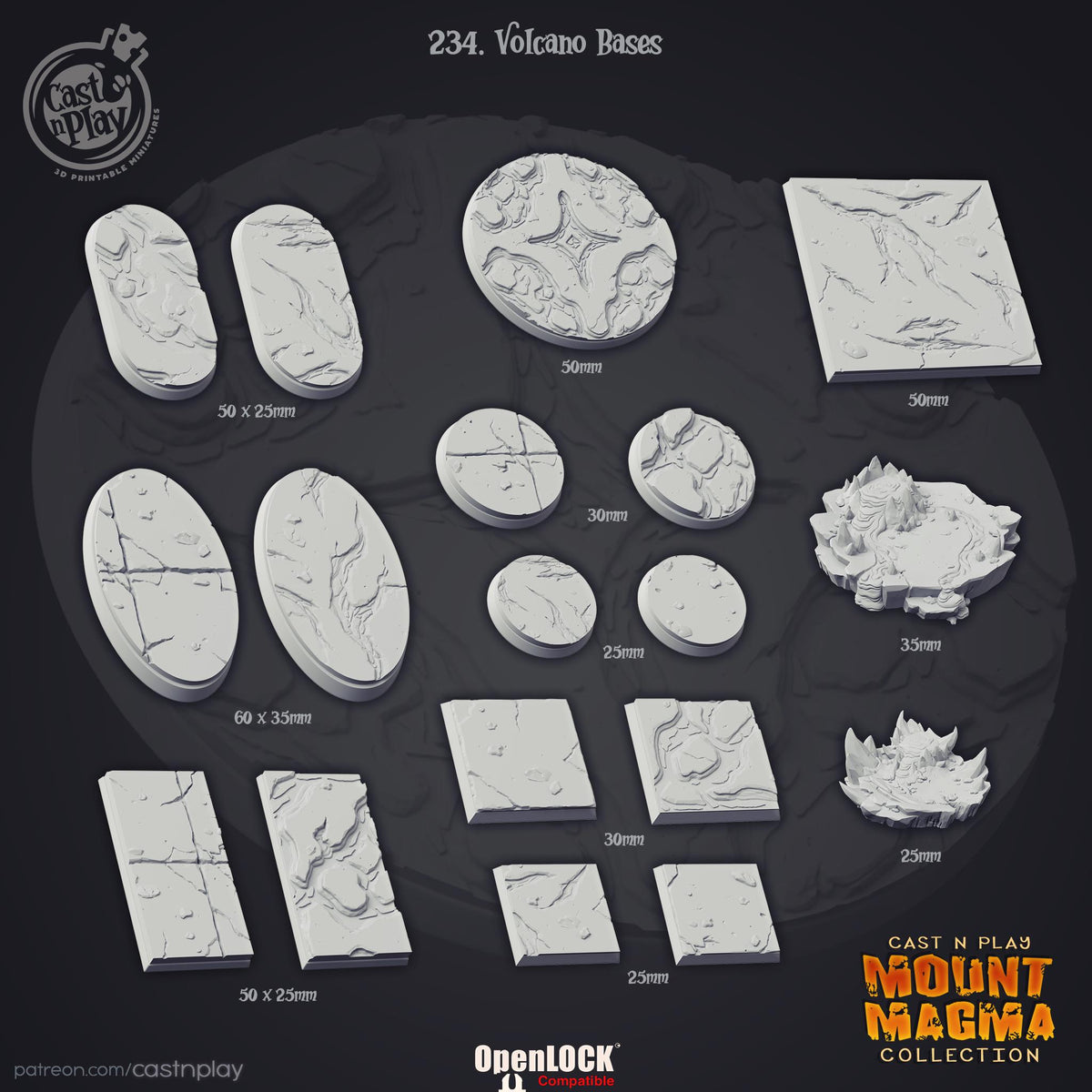 Mount Magma Bases Set - resin tabletop miniature front view