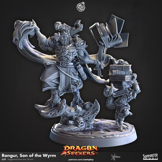 Dragonborn Wizard Miniature - resin tabletop miniature front view