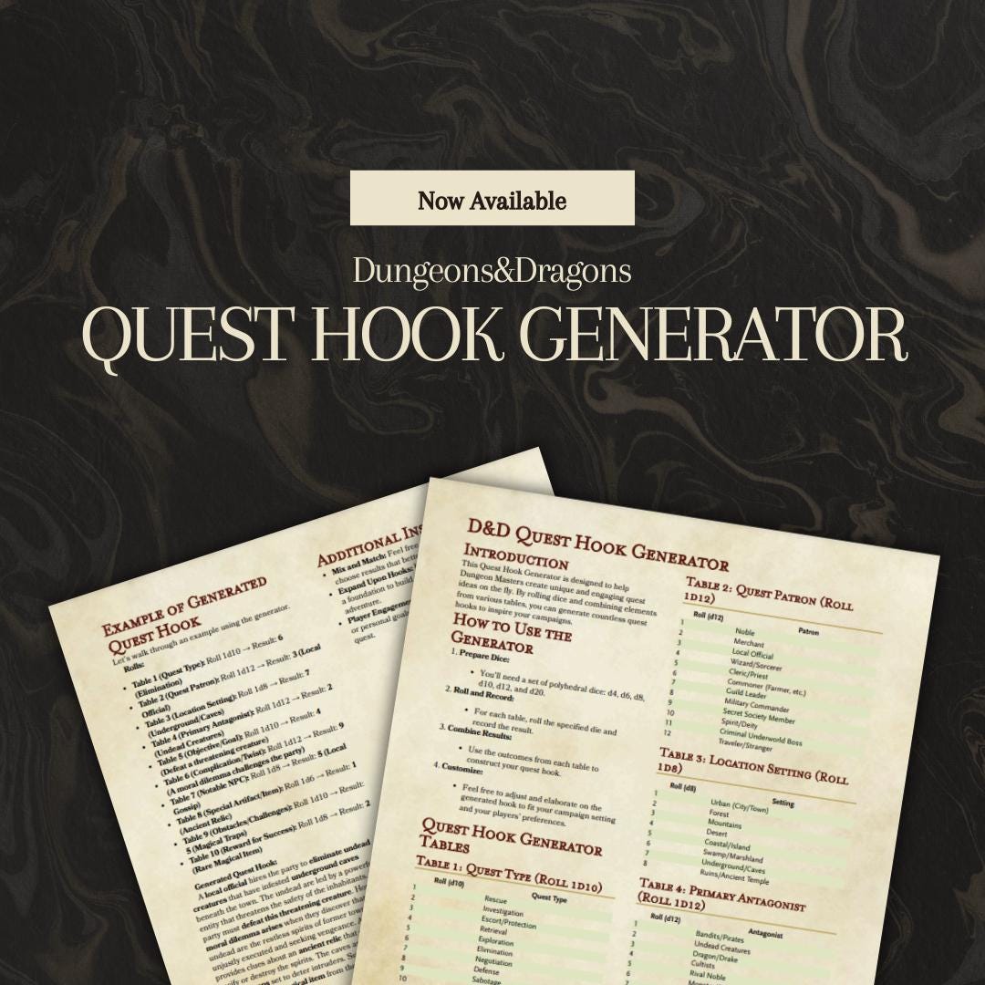 Quest Hook Generator - digital download preview